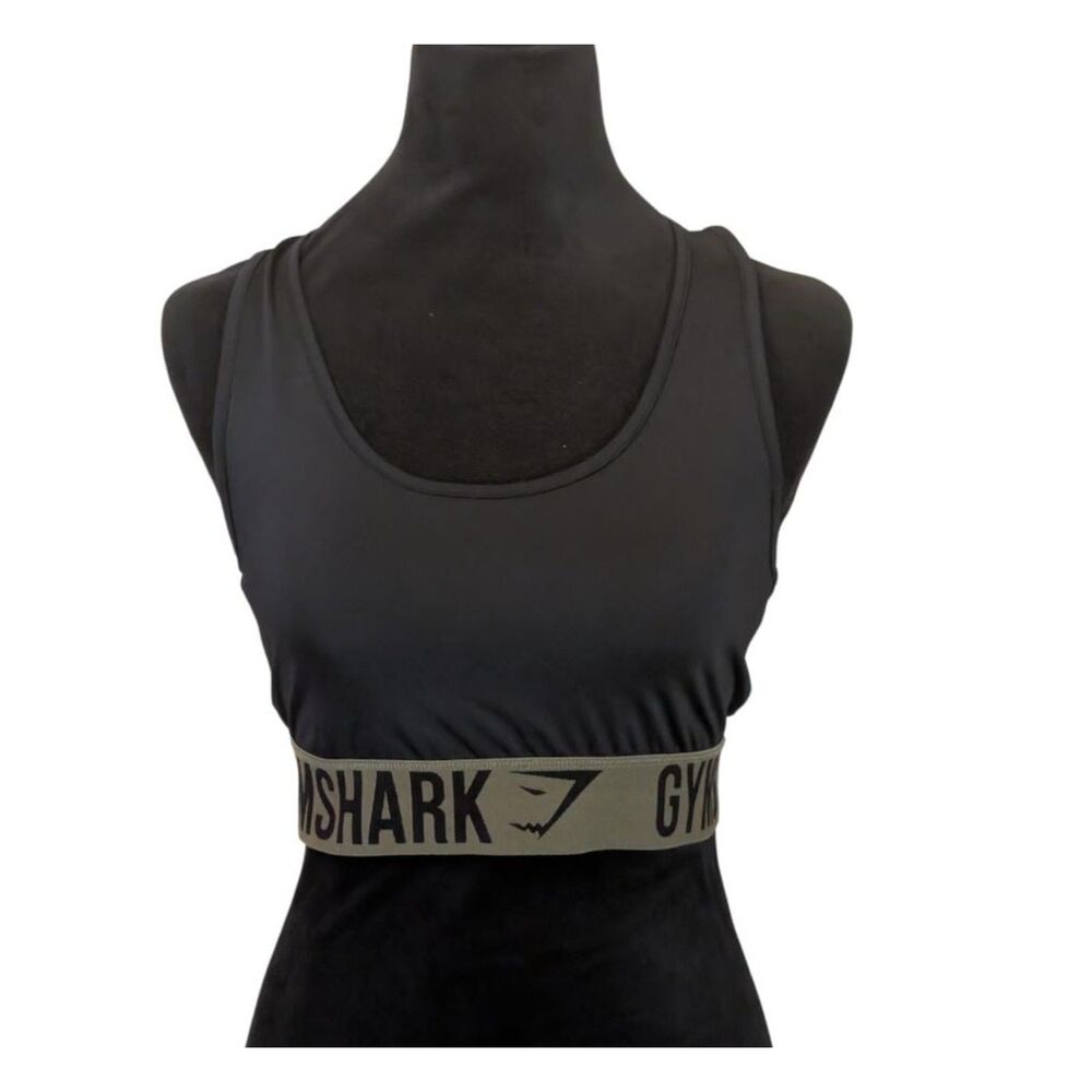 Gymshark Athleisure Fit Sports Bra L Black Green Logo Band Racerback Workout